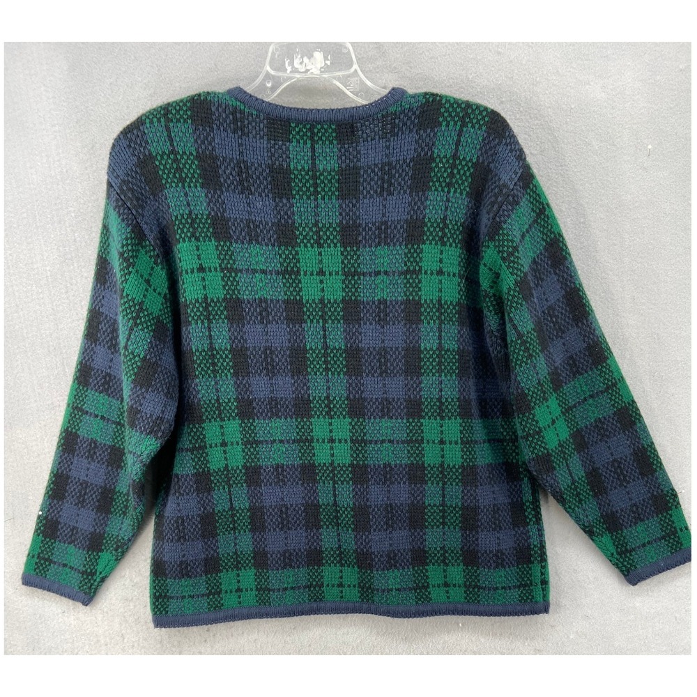 VTG Crystal Kobe Cardigan Womens Sz XL Blue Green Plaid Button‎ Front Sweater - Picture 10 of 12
